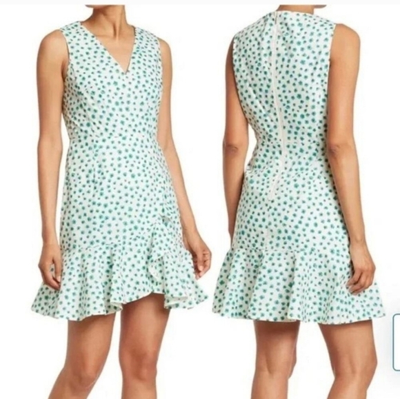 Rebecca Taylor Emerald Daisy Floral Print Dress 6 Flounce Ruffle Hem Sleeveless - Picture 1 of 10